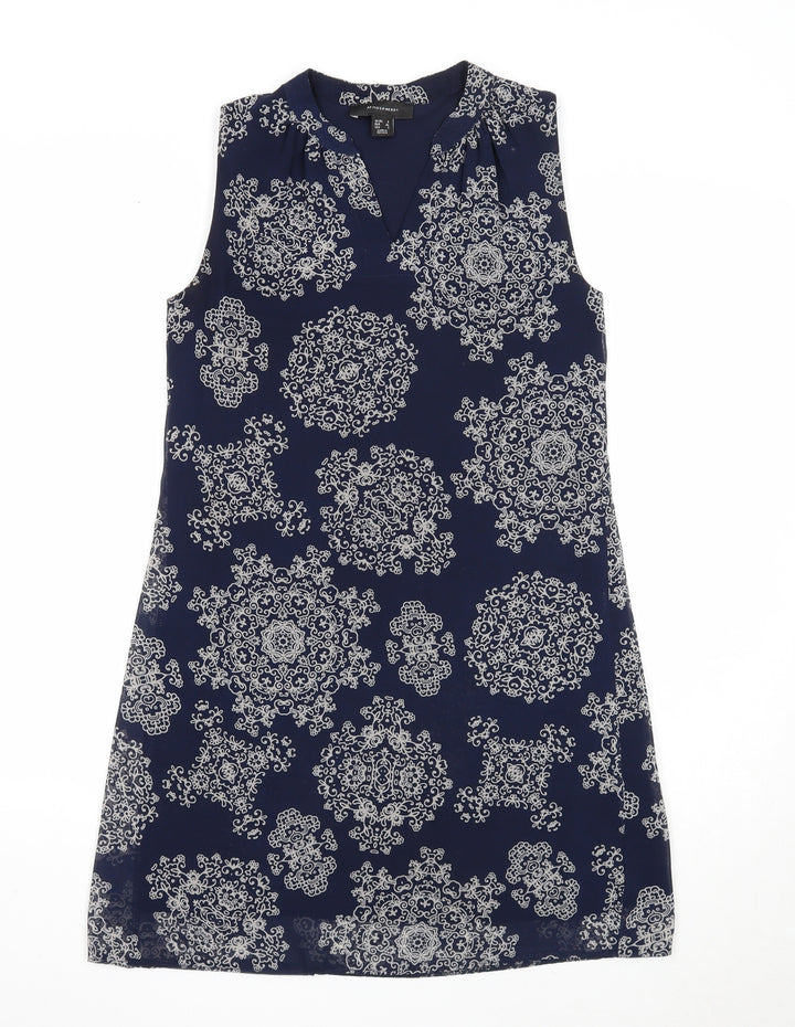 Atmosphere Womens Blue Geometric Polyester A-Line Size 6 V-Neck Pullover