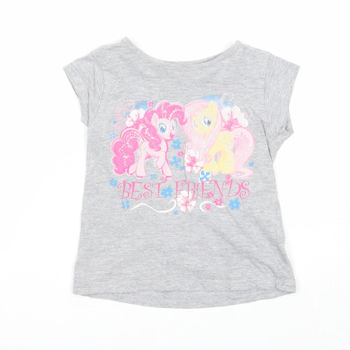 Preworn Girls Grey Cotton Basic T-Shirt Size 12-18 Months Round Neck Pullover - My Little Pony, Size 12-24 months