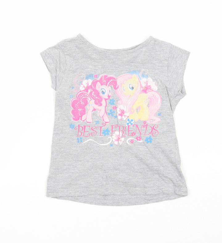 Preworn Girls Grey Cotton Basic T-Shirt Size 12-18 Months Round Neck Pullover - My Little Pony, Size 12-24 months