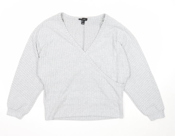 New Look Womens Grey V-Neck Polyester Pullover Jumper Size L