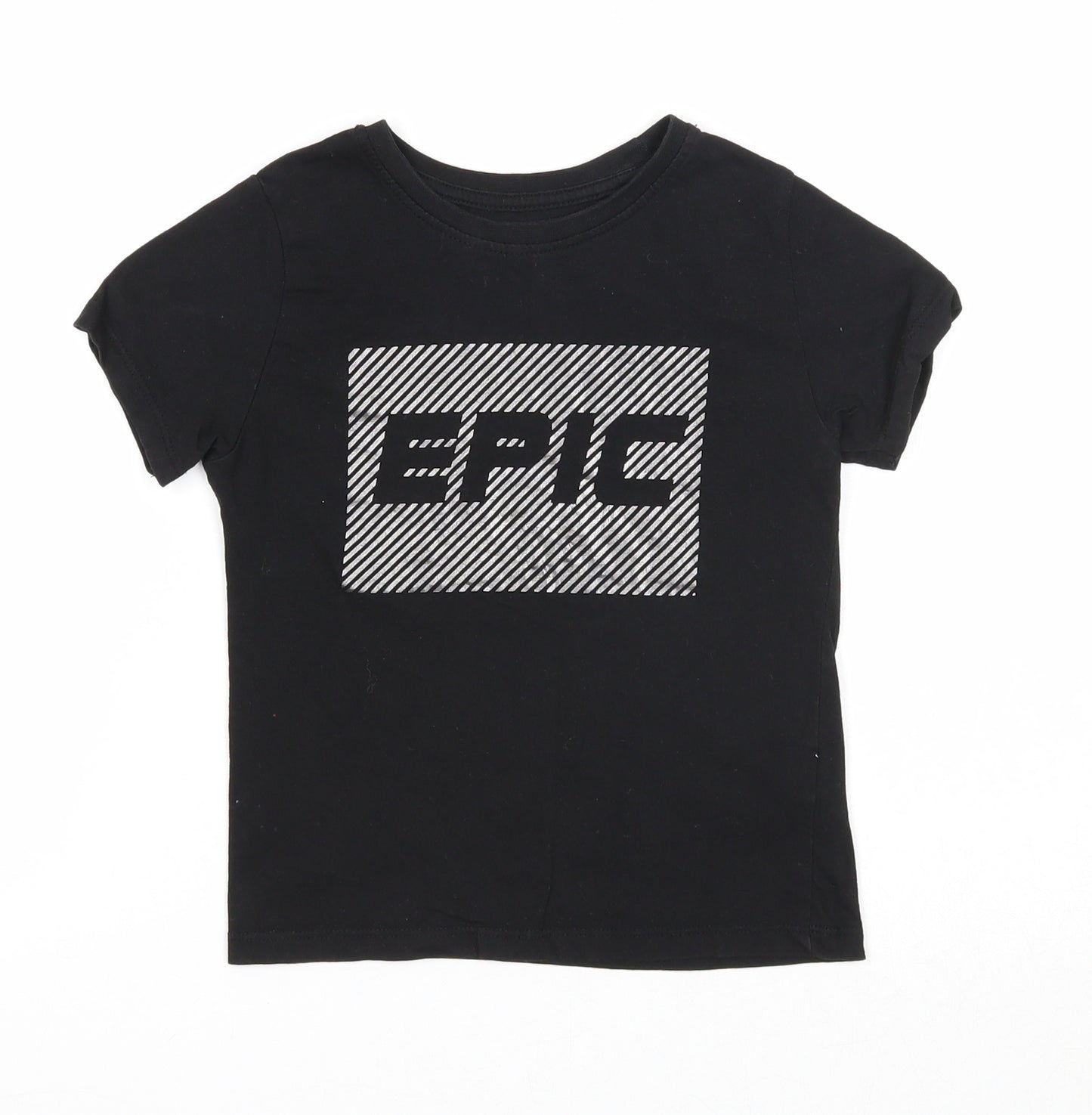 Primark Girls Black Cotton Basic T-Shirt Size 3-4 Years Round Neck Pullover - Epic