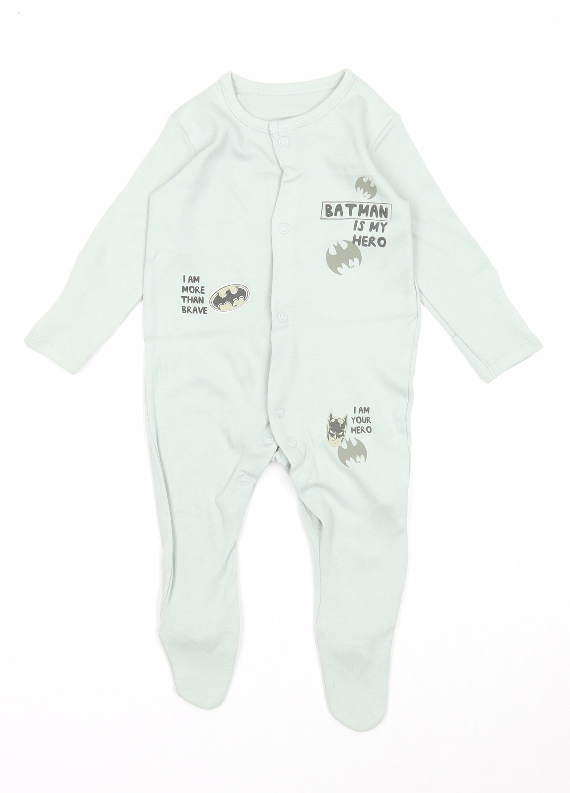 George Boys Green Cotton Babygrow One-Piece Size 3-6 Months Snap - Batman, Sleepsuit