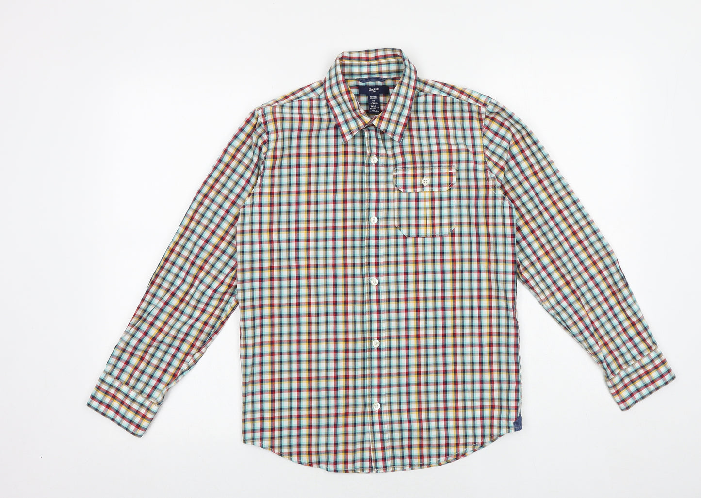 Gap Boys Multicoloured Plaid 100% Cotton Basic Button-Up Size 10-11 Years Collared Button