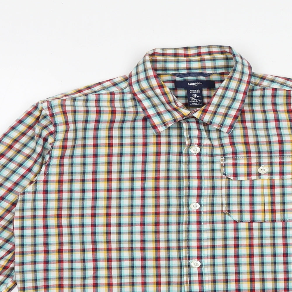 Gap Boys Multicoloured Plaid 100% Cotton Basic Button-Up Size 10-11 Years Collared Button