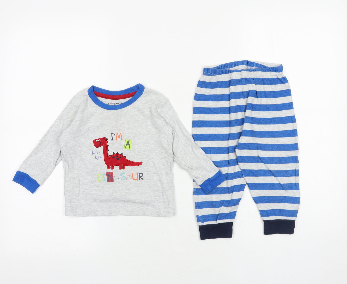 JEFF&CO Baby Grey Striped Cotton Set Pyjama Set Size 12-18 Months Pullover - I'm A Dinosaur
