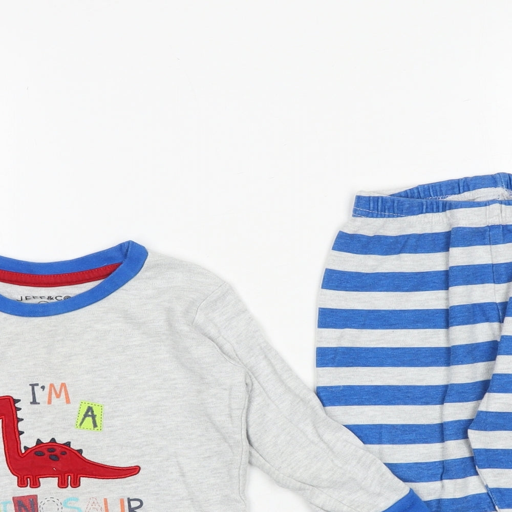 JEFF&CO Baby Grey Striped Cotton Set Pyjama Set Size 12-18 Months Pullover - I'm A Dinosaur