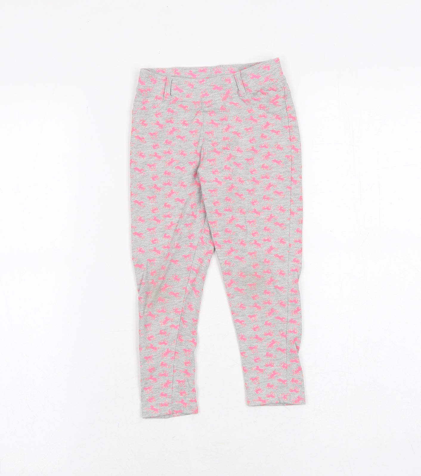 Matalan Girls Grey Cotton Jogger Trousers Size 5 Years Regular Pullover - Horse Print