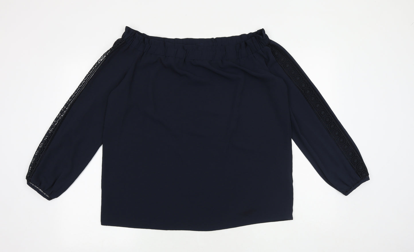 NEXT Womens Blue Polyester Basic Blouse Size 14 Off the Shoulder - Crocheted Lace Detail