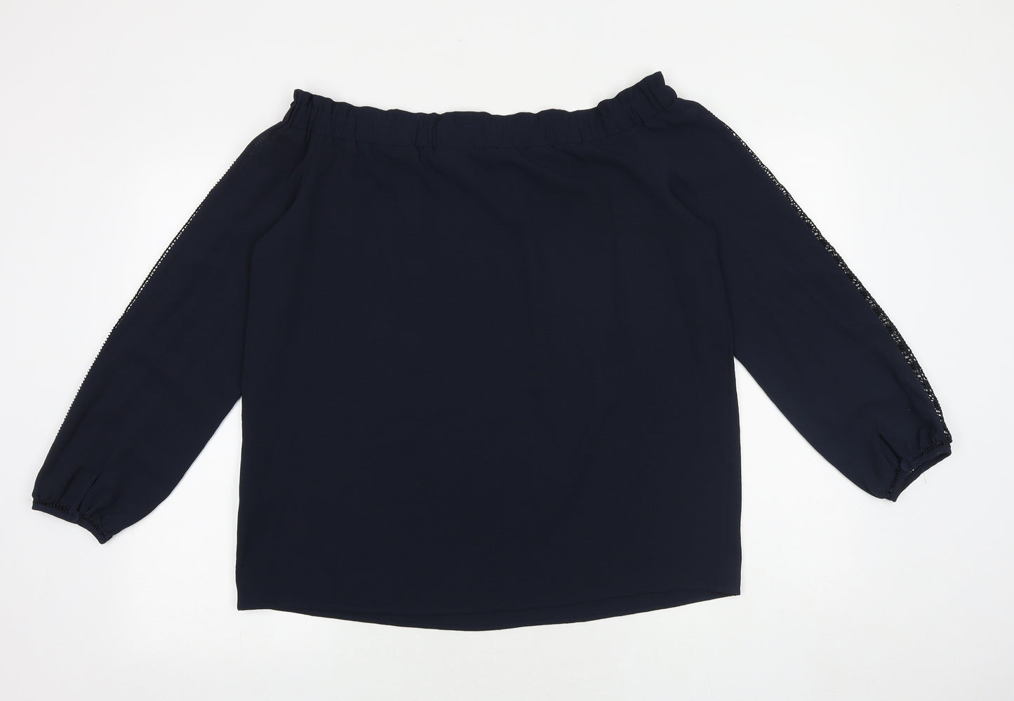 NEXT Womens Blue Polyester Basic Blouse Size 14 Off the Shoulder - Crocheted Lace Detail