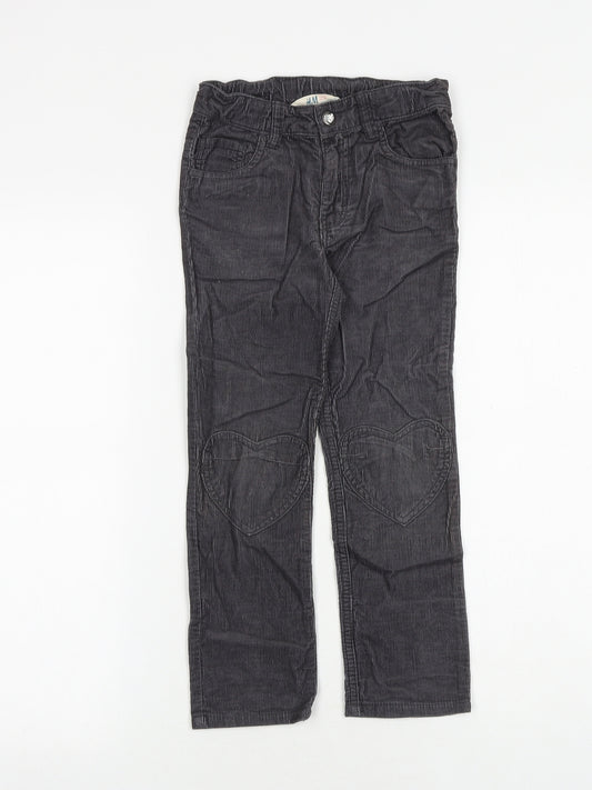 H&M Girls Grey 100% Cotton Carrot Trousers Size 5-6 Years Regular Zip