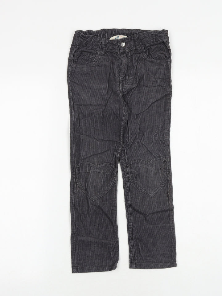 H&M Girls Grey 100% Cotton Carrot Trousers Size 5-6 Years Regular Zip