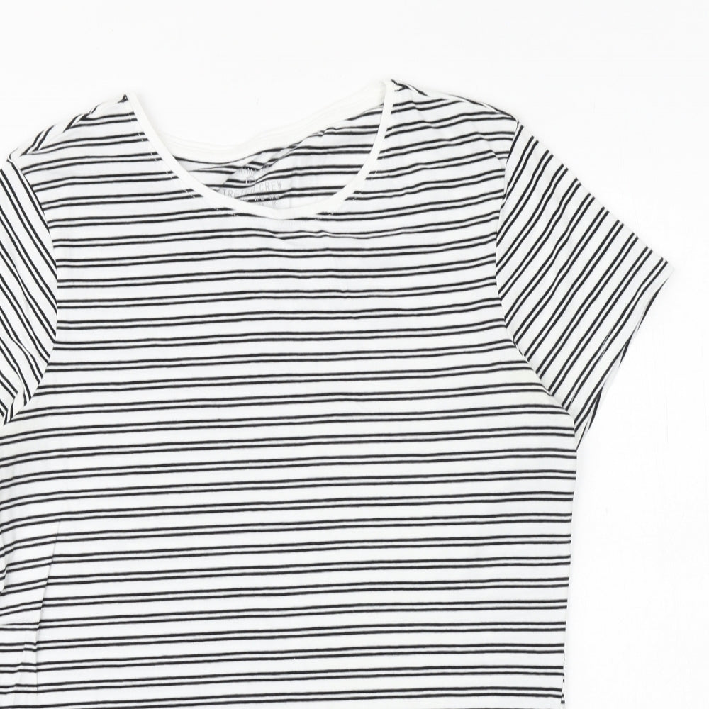 Primark Womens Black Striped Cotton Basic T-Shirt Size 14 Boat Neck