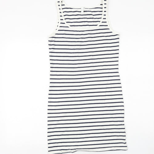 VERO MODA Womens White Striped Cotton Tank Dress Size L Scoop Neck Pullover