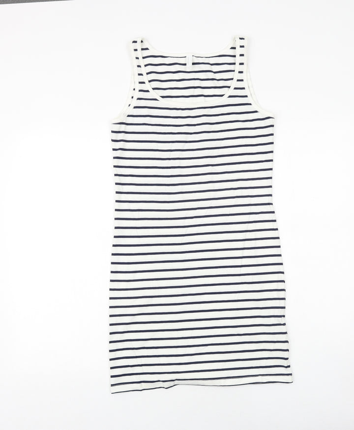 VERO MODA Womens White Striped Cotton Tank Dress Size L Scoop Neck Pullover