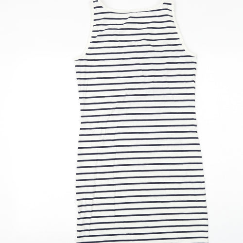 VERO MODA Womens White Striped Cotton Tank Dress Size L Scoop Neck Pullover