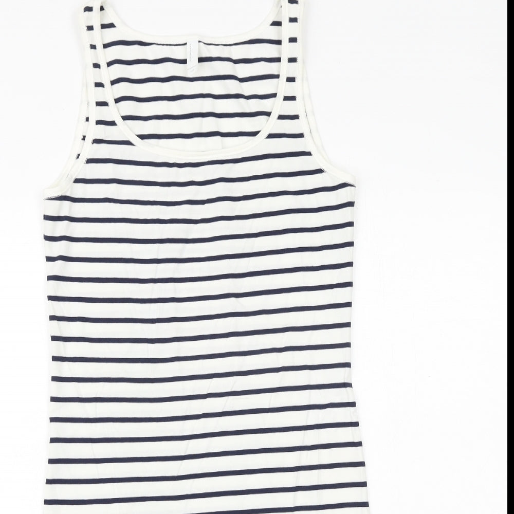 VERO MODA Womens White Striped Cotton Tank Dress Size L Scoop Neck Pullover