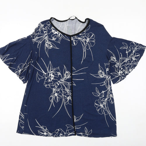Evans Womens Blue Floral Viscose Basic Blouse Size 14 Boat Neck