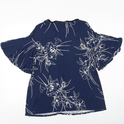Evans Womens Blue Floral Viscose Basic Blouse Size 14 Boat Neck