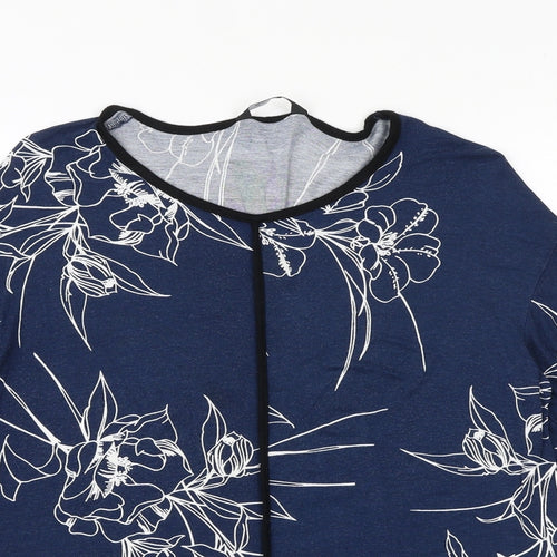 Evans Womens Blue Floral Viscose Basic Blouse Size 14 Boat Neck
