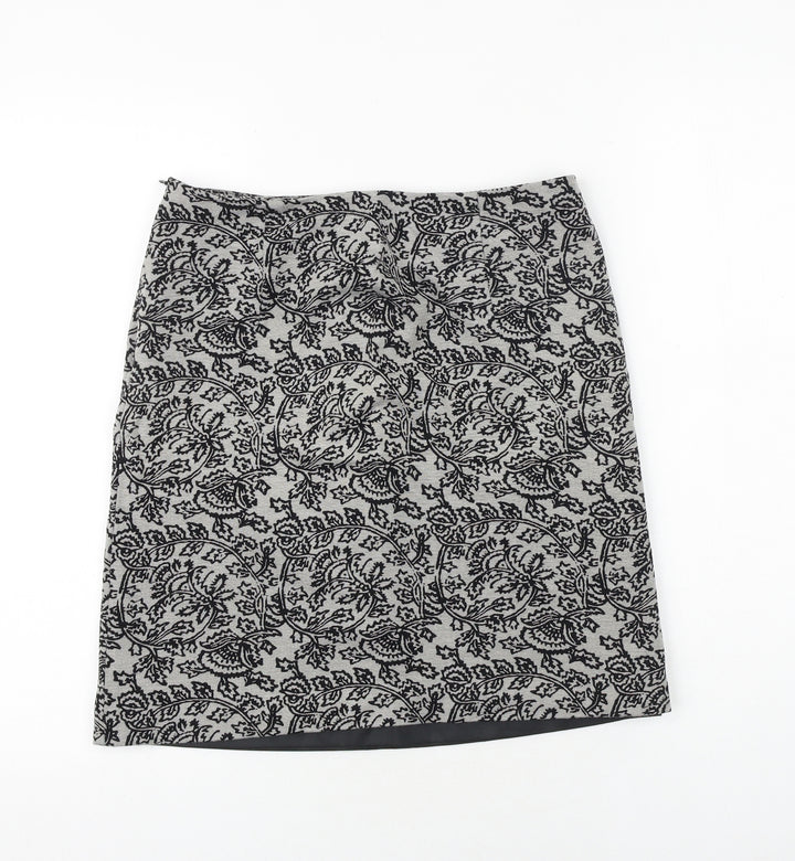 Gusta Tiona Womens Grey Geometric Polyester A-Line Skirt Size M Zip