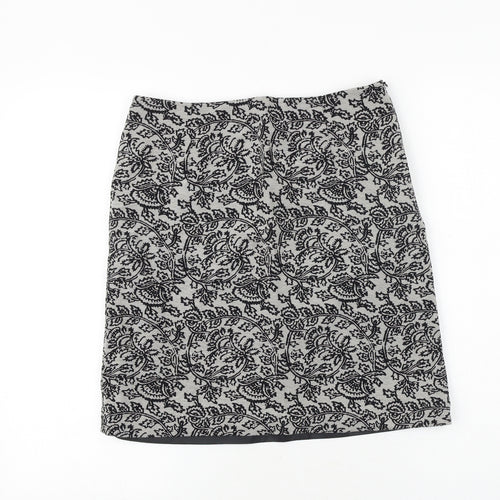 Gusta Tiona Womens Grey Geometric Polyester A-Line Skirt Size M Zip