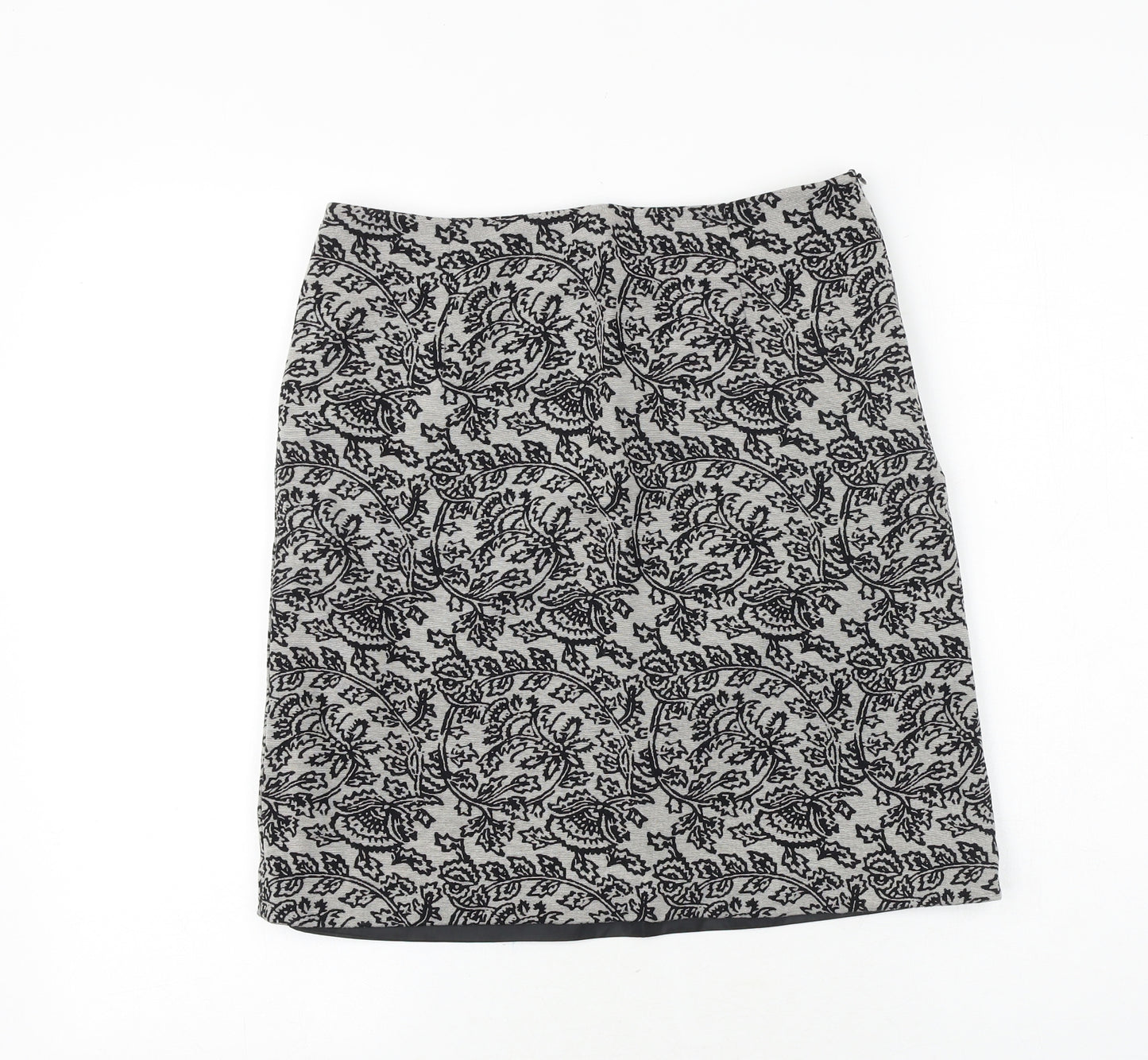 Gusta Tiona Womens Grey Geometric Polyester A-Line Skirt Size M Zip