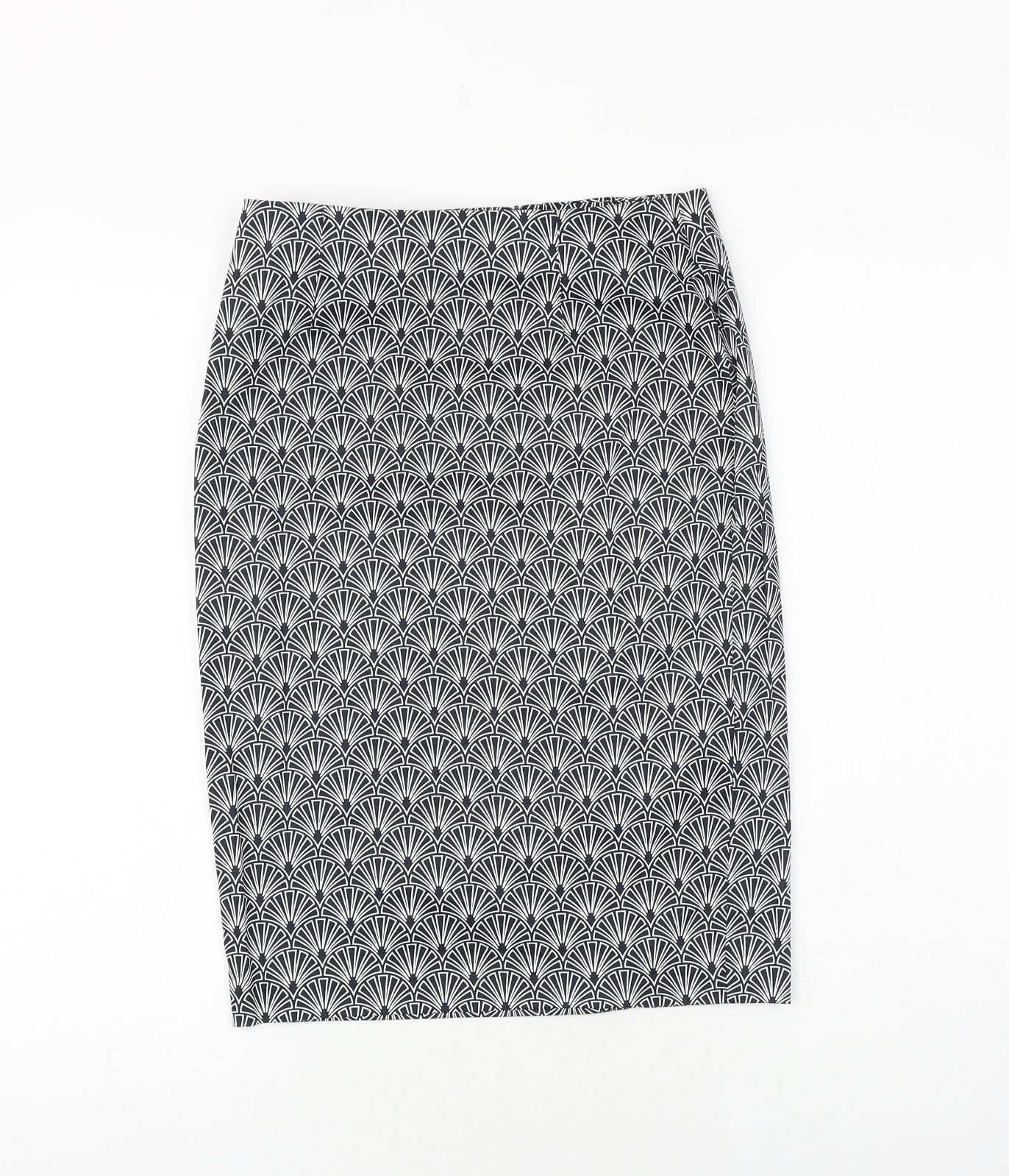 La Redoute Womens Blue Geometric Cotton Straight & Pencil Skirt Size 6 Zip