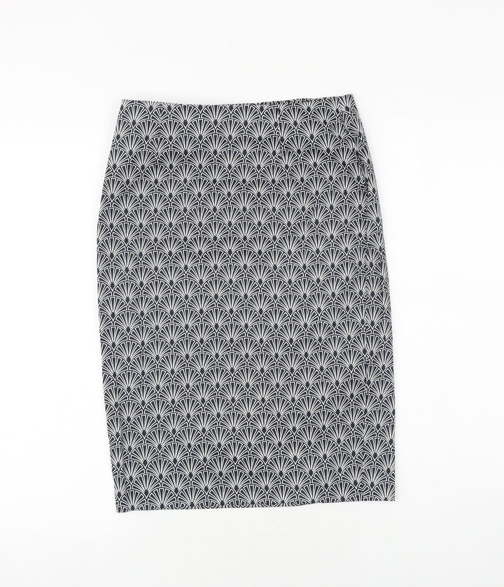 La Redoute Womens Blue Geometric Cotton Straight & Pencil Skirt Size 6 Zip