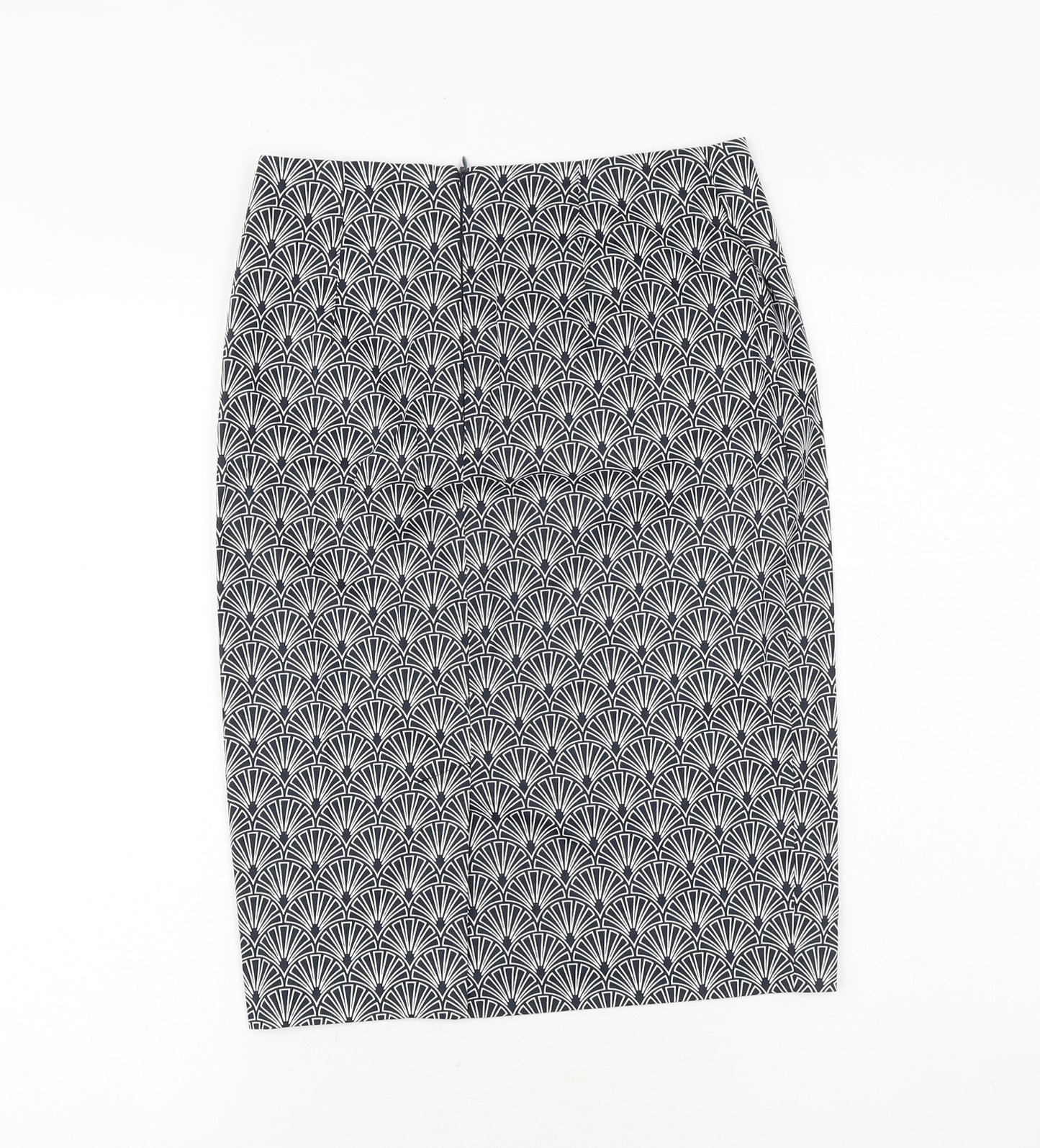 La Redoute Womens Blue Geometric Cotton Straight & Pencil Skirt Size 6 Zip