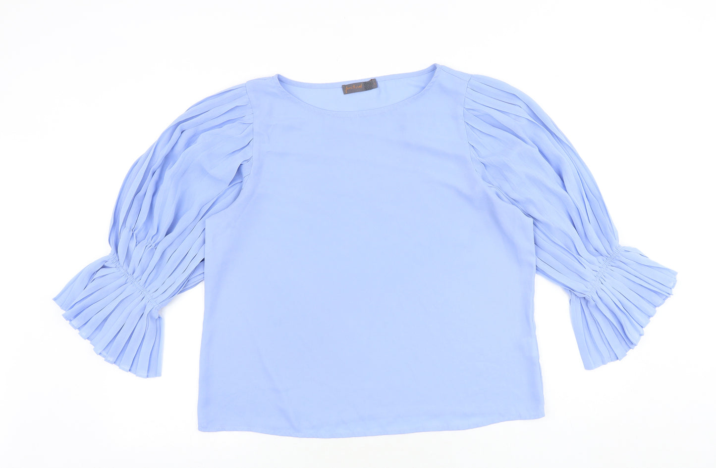 Preworn Womens Blue Polyester Basic Blouse Size L Boat Neck - Pleated Sleeves