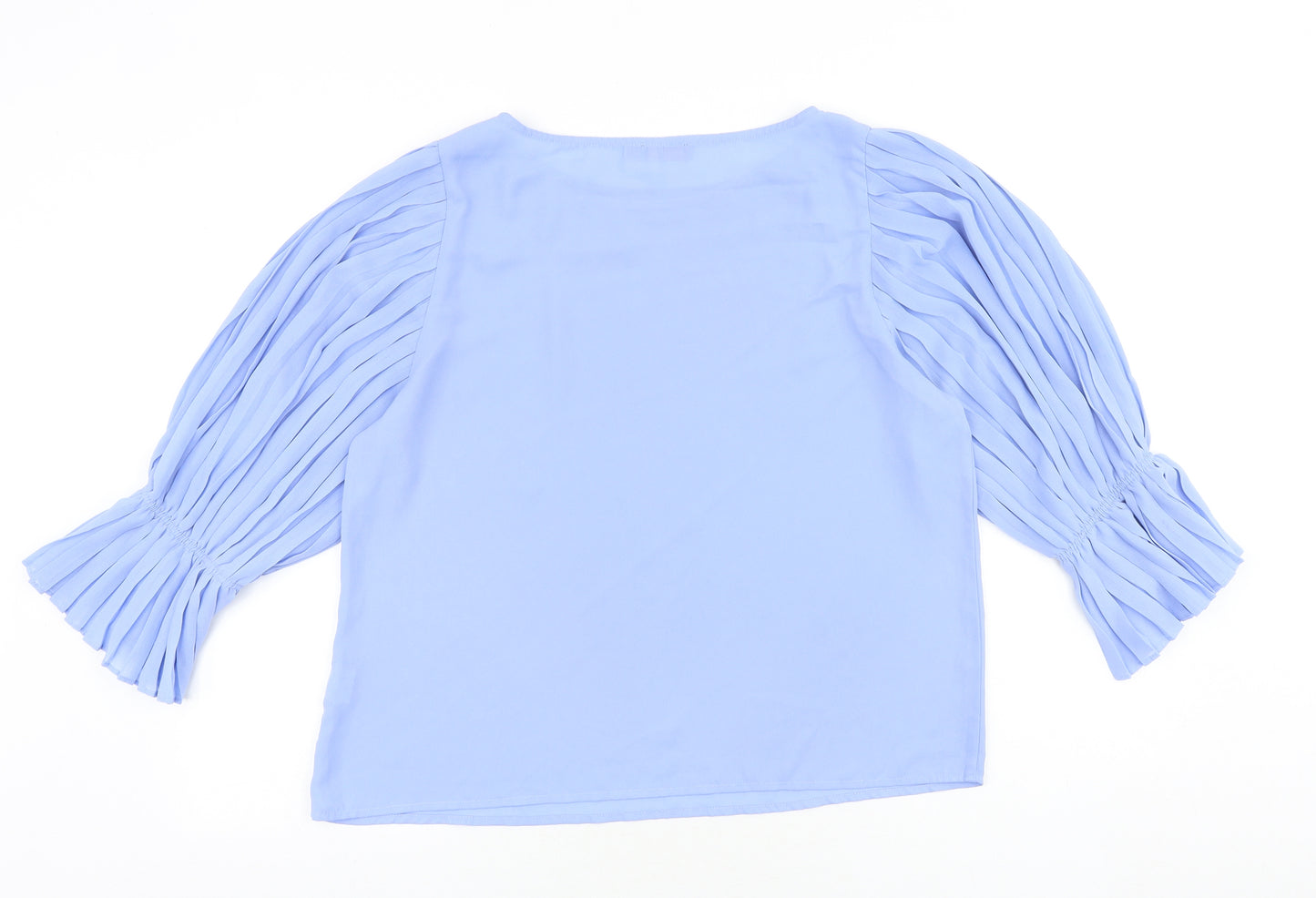 Preworn Womens Blue Polyester Basic Blouse Size L Boat Neck - Pleated Sleeves