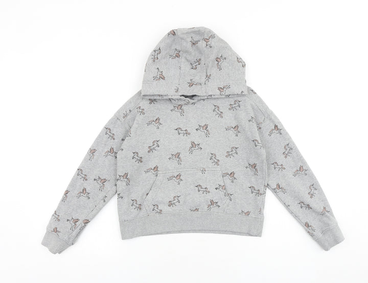NEXT Girls Grey Geometric Cotton Pullover Hoodie Size 11 Years Pullover - Unicorn