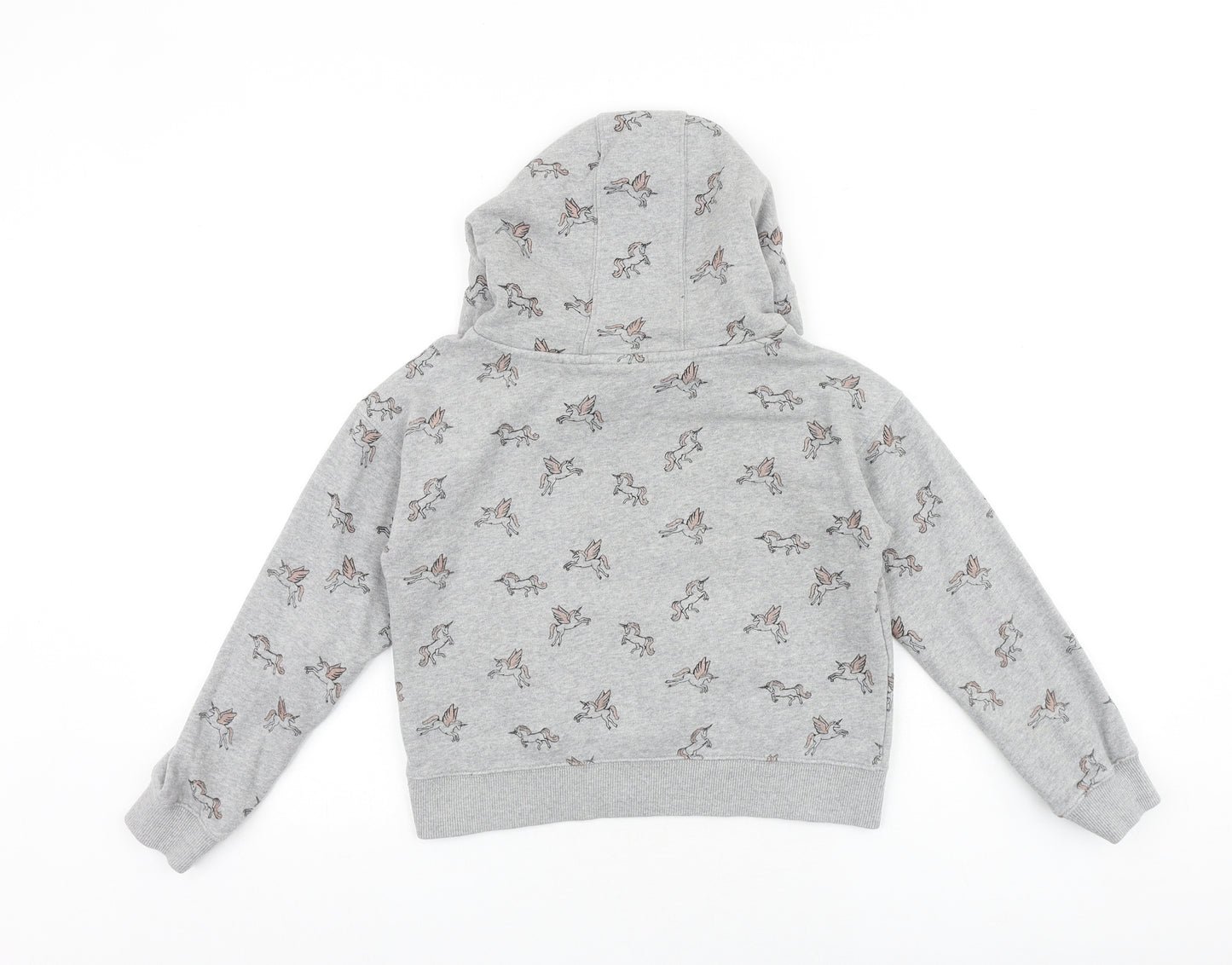 NEXT Girls Grey Geometric Cotton Pullover Hoodie Size 11 Years Pullover - Unicorn