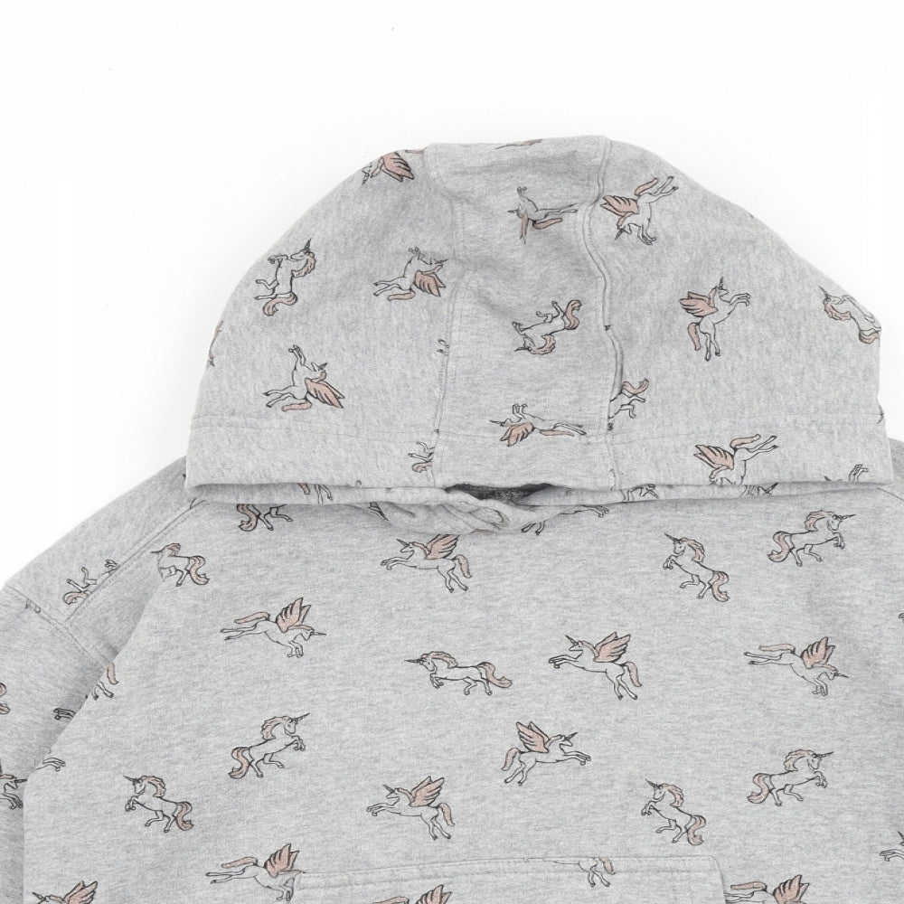 NEXT Girls Grey Geometric Cotton Pullover Hoodie Size 11 Years Pullover - Unicorn