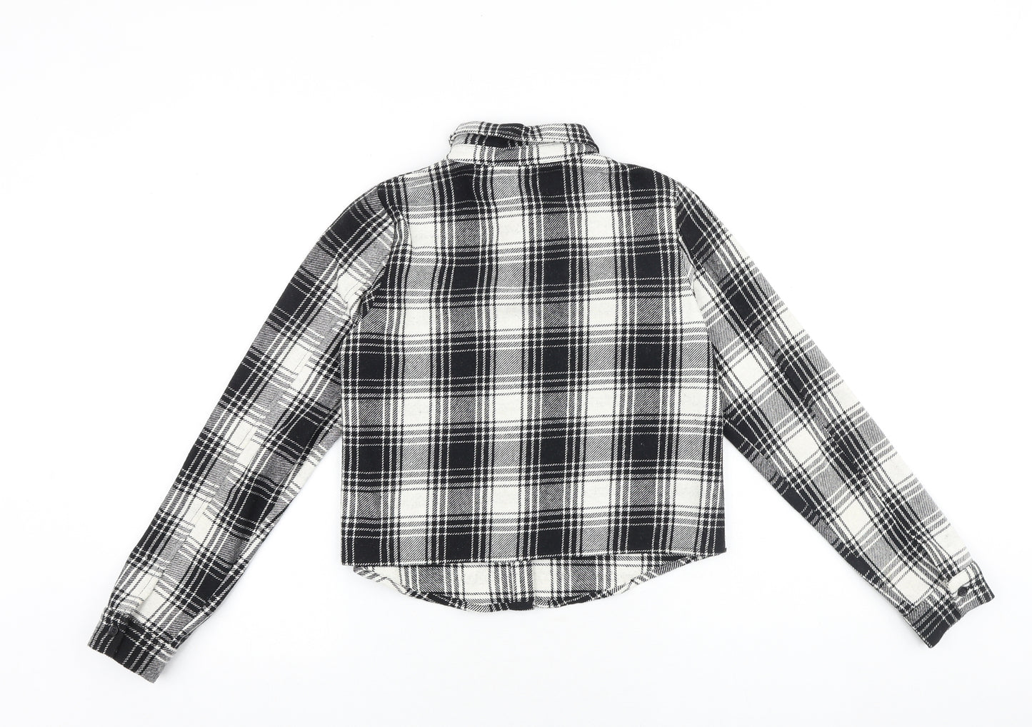 Candy Couture Girls Black Plaid Cotton Basic Button-Up Size 12 Years Collared Button