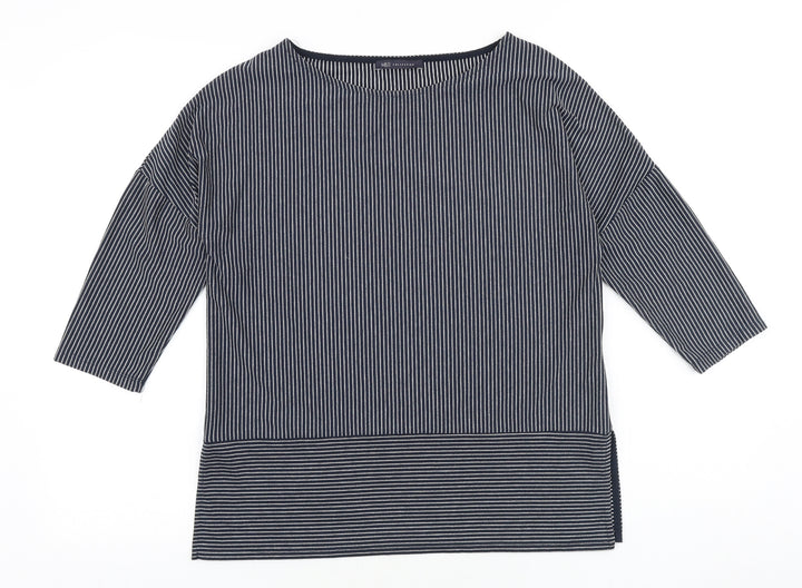 Marks and Spencer Womens Blue Striped Polyester Basic Blouse Size 10 Boat Neck