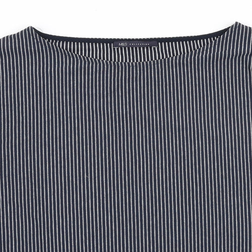 Marks and Spencer Womens Blue Striped Polyester Basic Blouse Size 10 Boat Neck