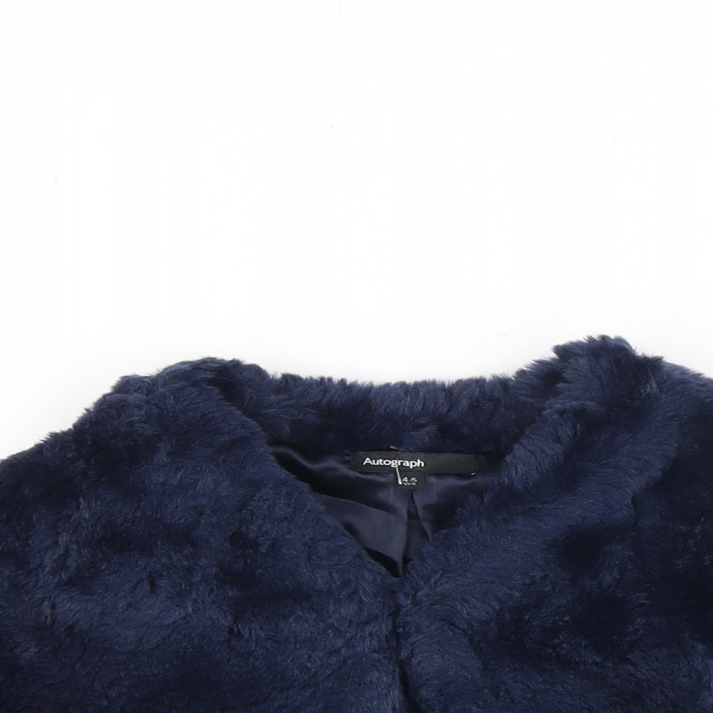 Marks and Spencer Girls Blue Jacket Blazer Size 4-5 Years Button - Faux Fur
