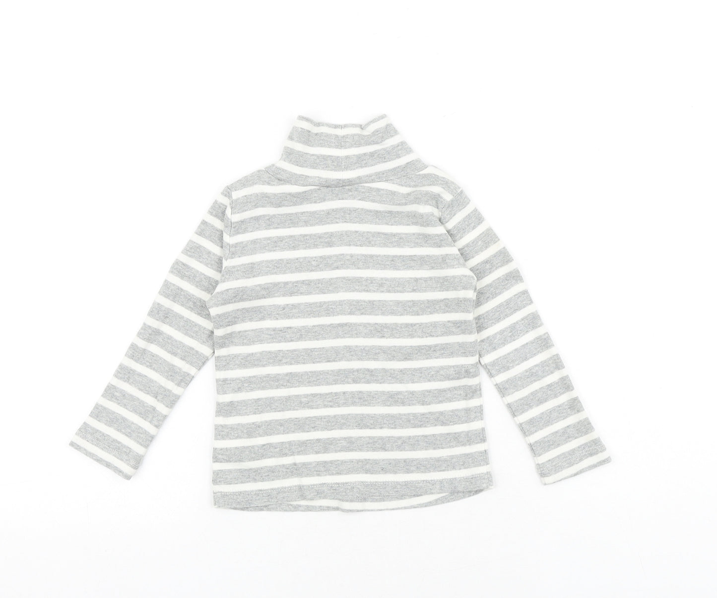 Gap Girls Grey Striped 100% Cotton Basic T-Shirt Size 2 Years Roll Neck Pullover