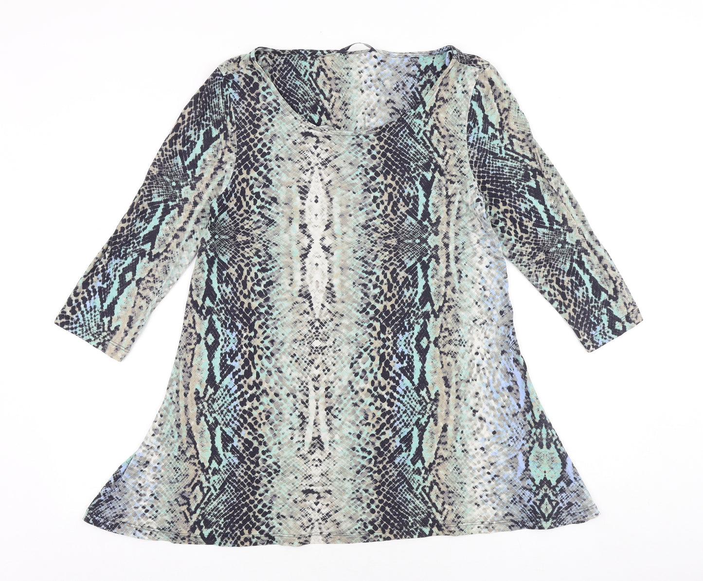 Marks and Spencer Womens Multicoloured Animal Print Viscose Tunic Blouse Size 12 Boat Neck - Snake Print