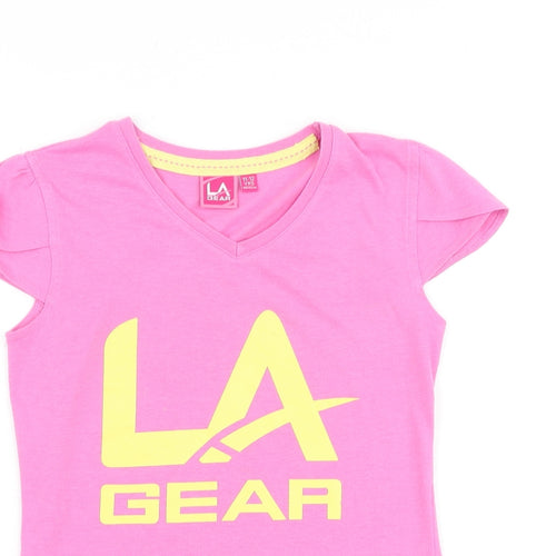 LA Gear Girls Pink Polyester Basic T-Shirt Size 11-12 Years V-Neck Pullover
