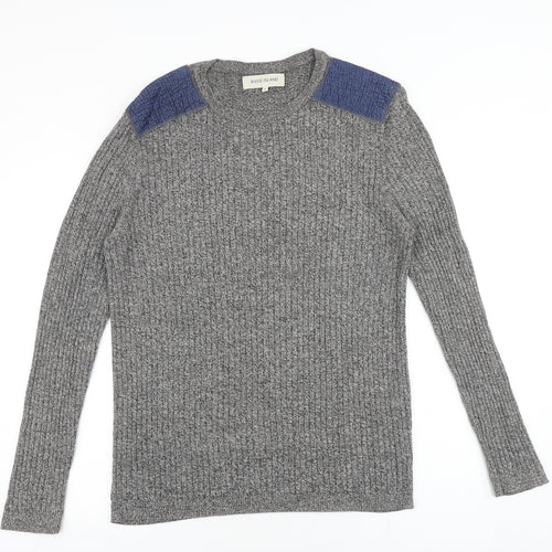 River Island Mens Grey Round Neck Cotton Pullover Jumper Size XL Long Sleeve