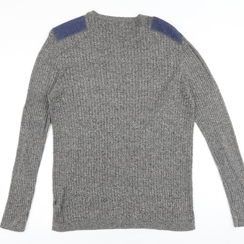 River Island Mens Grey Round Neck Cotton Pullover Jumper Size XL Long Sleeve