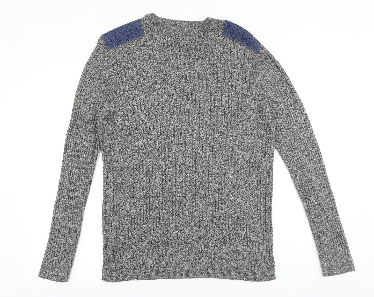 River Island Mens Grey Round Neck Cotton Pullover Jumper Size XL Long Sleeve