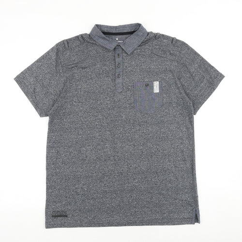 Denimseventy3 Mens Grey Cotton Polo Size L Collared Button