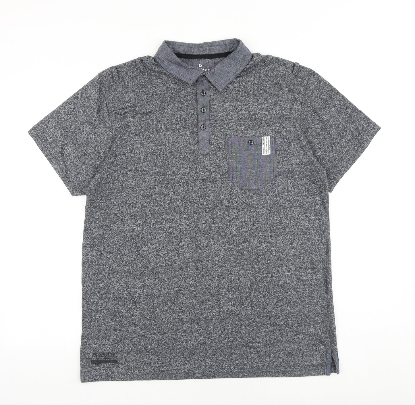Denimseventy3 Mens Grey Cotton Polo Size L Collared Button