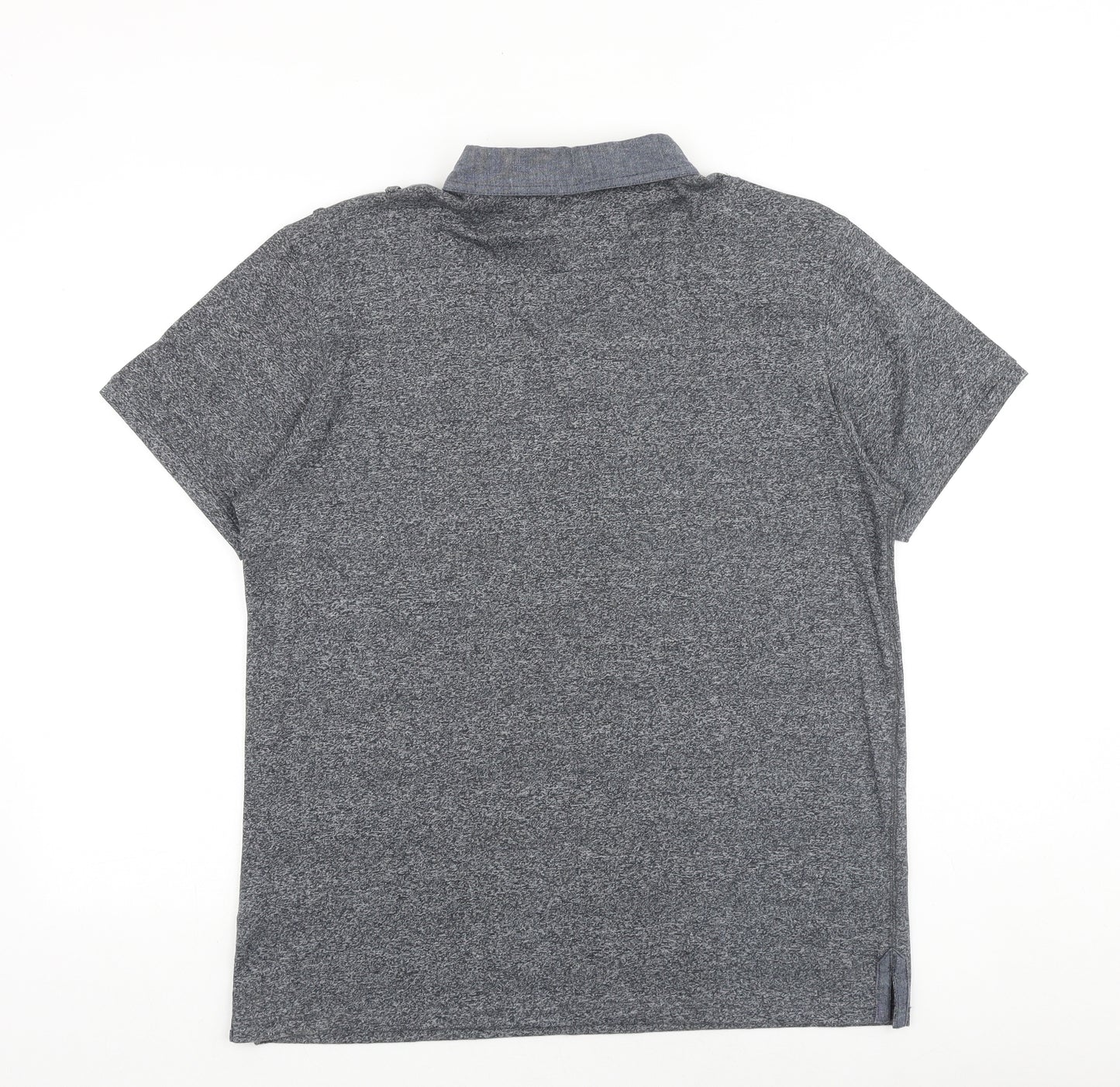 Denimseventy3 Mens Grey Cotton Polo Size L Collared Button