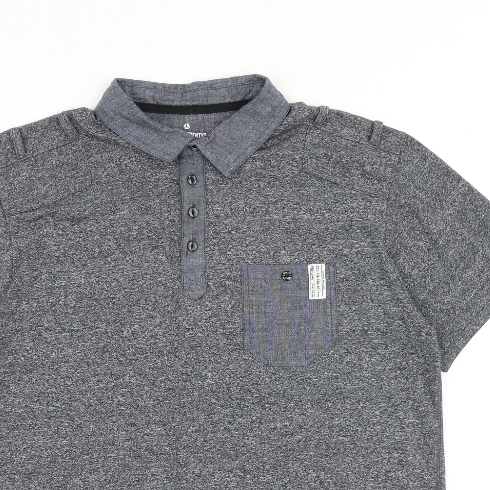 Denimseventy3 Mens Grey Cotton Polo Size L Collared Button