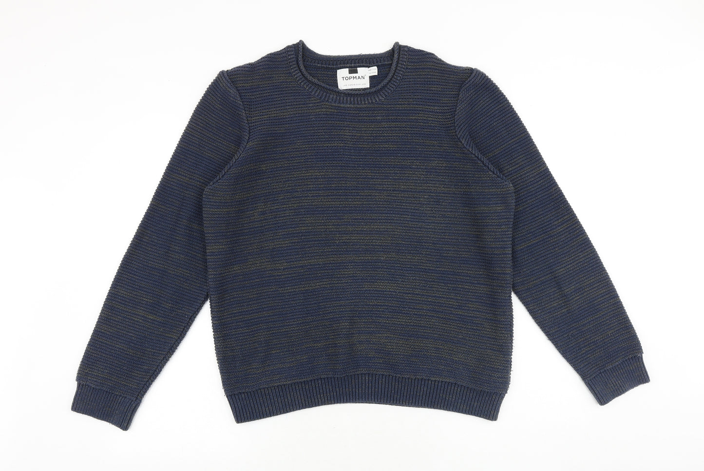 Topman Mens Blue Round Neck Cotton Pullover Jumper Size M Long Sleeve