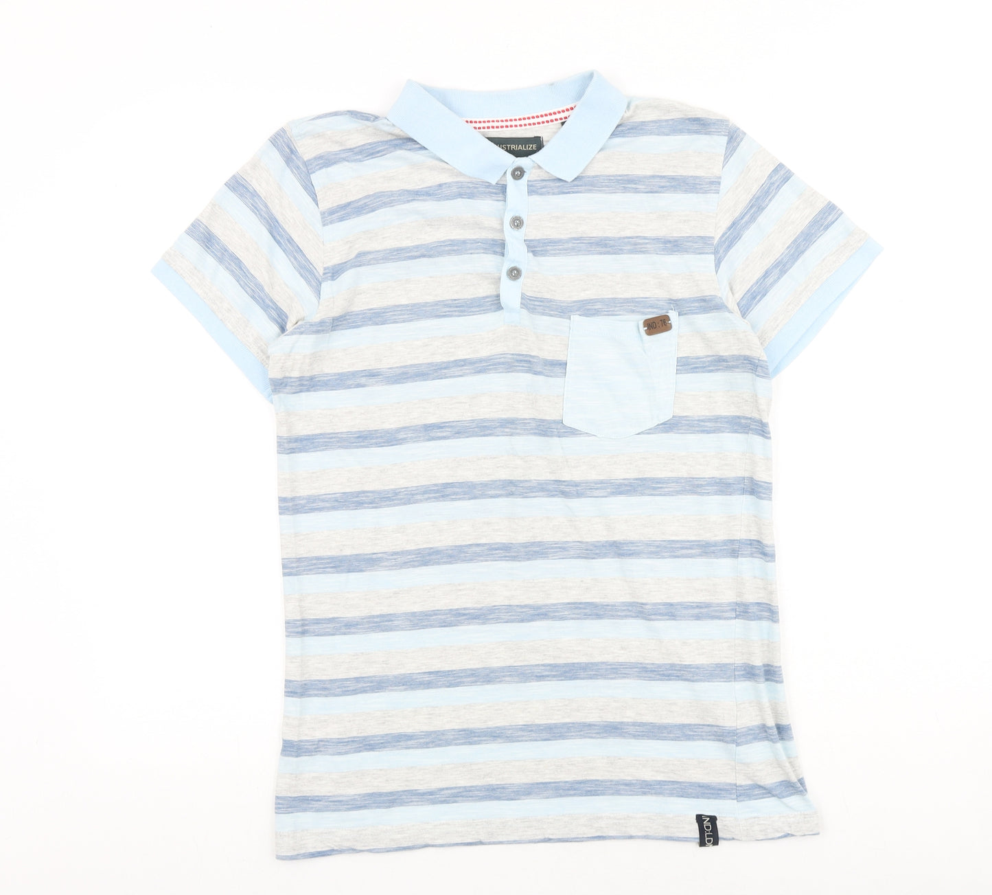 Industrialize Mens Blue Striped Cotton Polo Size M Collared Button